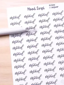 Mood Script Planner Sticker Sheet - 48 Kiss-Cut Stickers - White/Black - Calligraphy Design Bullet Journal Artwork