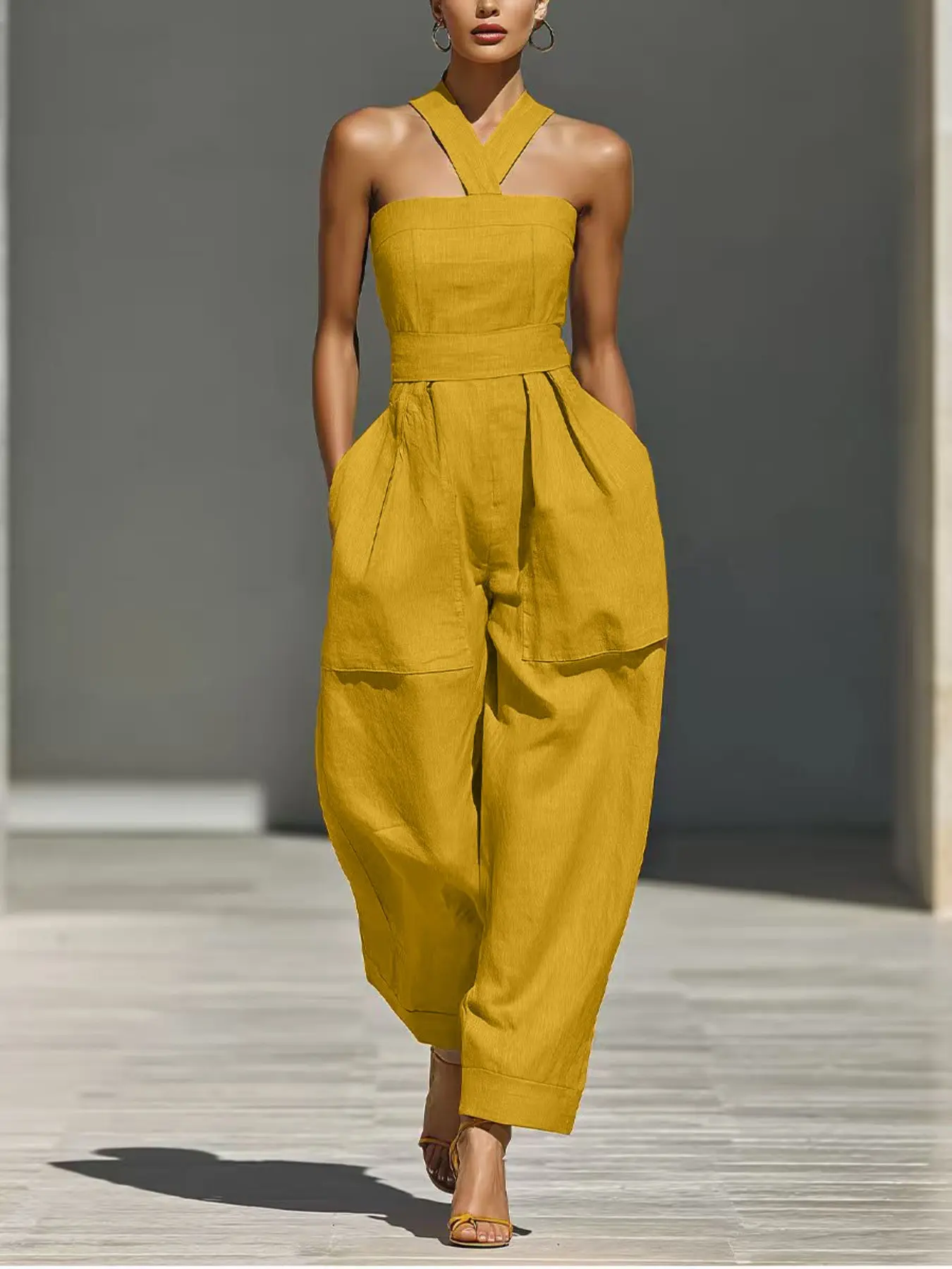 2026 Spring & Summer New Women's Solid Color Tank High Waist Jumpsuits, Fashionable Casual Daily Wear