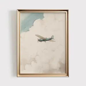 Vintage Airplane Nursery Art - Watercolor Plane Illustration with Rustic Aviation Theme - Wall Art for Baby Boy Nursery Decor