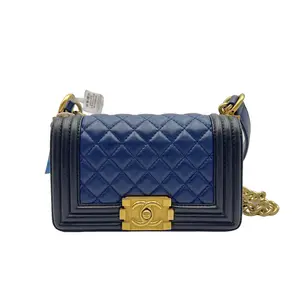 Pre-owned CHANEL france Crossbody Bags h5 Le Boy Small Crossbody Bag calfskin Blue Black and Gold 62236