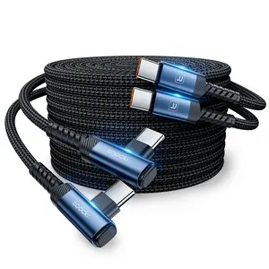 Toocki 3M/10FT 2PCS 60W MAX USB-C Single Elbow Data Cable For MacBook pro, iPhone15, iPad, Samsung Switch, etc. USB C interface mobile phone/electronic products Black/White/Blue/Purple Multiple colors are optional Durable Shell
