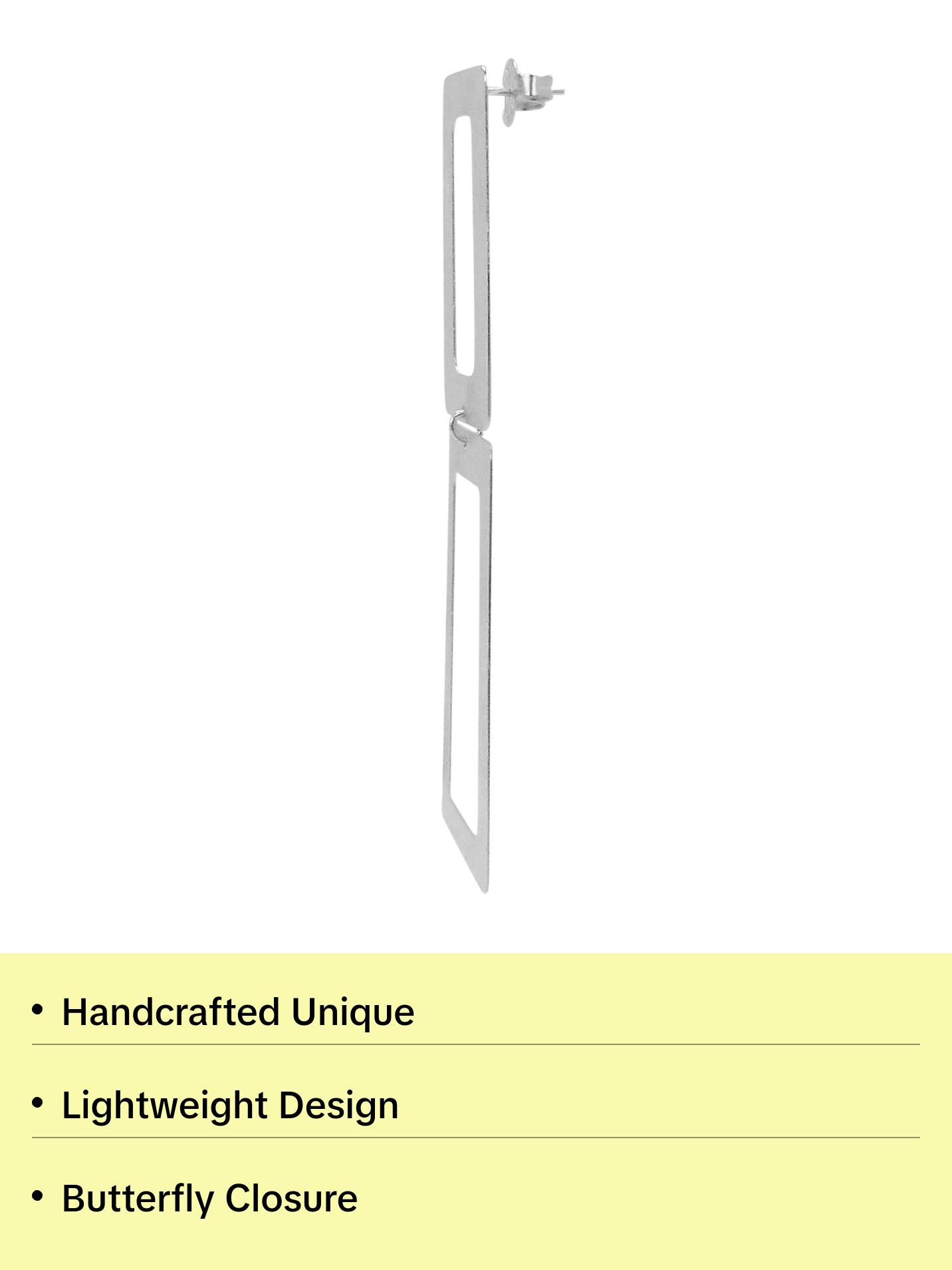 Sheila Fajl Double Open Rectangle Statement Earrings in Silver Plated