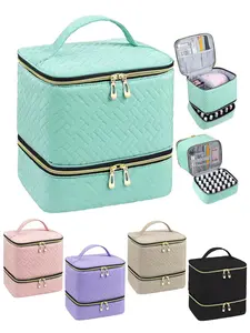 Foldable Nail Polish Storage Box Holds 30 Bottles & Lights, Travel-Friendly Design, Manicure Tool Organizer, Beauty Accessory, Makeup Storage Bag