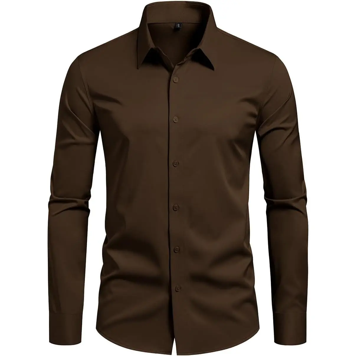 Men's Dress Shirt, Slim Fit Solid Long Sleeve Collared Button-Down, Wrinkle-Free Polyester for Business Casual & Formal Wear, Business Casual Men's Dress Shirts, Collared Button-Down Men's Dress Shirts