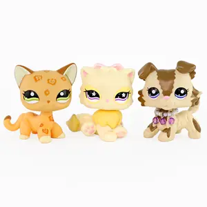3PCS Mini Pet Figures Playset, Cute Leopard Cat, Persian Cat & Collie Dog Action Figurines with Accessories, Collectible Small Animal Toys for Kids Pretend Play, Ideal Gift for Boys & Girls Ages 4+