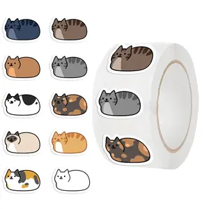 Cute Cat Pattern Sticker (500pcs/roll), Reward Sticker, Incentives Sticker, Animal Party Favor Decal, Office Supplies