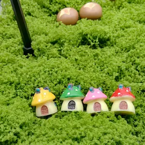 Set of 4 Mushroom Houses, Moss Micro Landscape Mini Decor, Zakka Mediterranean Style, Castle Ornament, Desktop Decoration