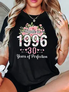 Women's 1996 30th Birthday T-Shirt - 30 Years of Perfection Slogan & 1996 Birth Year Print - Pink-White Casual Short Sleeve Top for 30th Celebration Gift, 30 Years Outfit (Machine Washable)