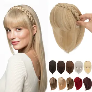 12IN Cute Eleggant Braid Headband Instant Secret Hair Bangs Toupee with Headband Braid Hair French Fringe Synthetic Hairpiece for omen Daily Use