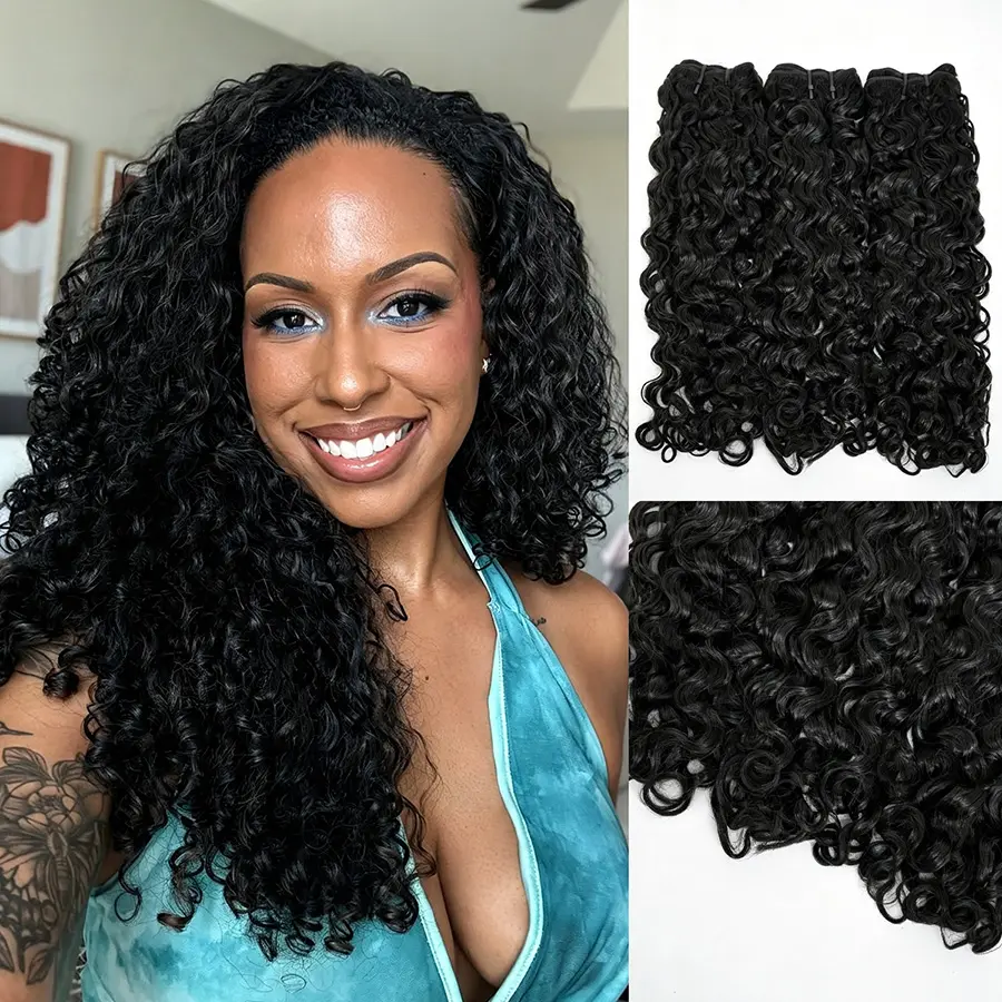 OQ HAIR Indian Curly Human Hair Bundles 100% Unprocessed Brazilian Virgin Hair 3/4 Bundles Human Hair Extensions Quick Weave Natural Black