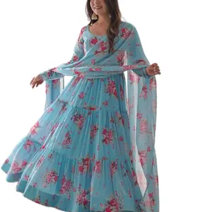 SOFT FOX GEORGETTE FLORAL PRINT 8.25 METERS FLAIRE ANARKALI with dupatta and pant