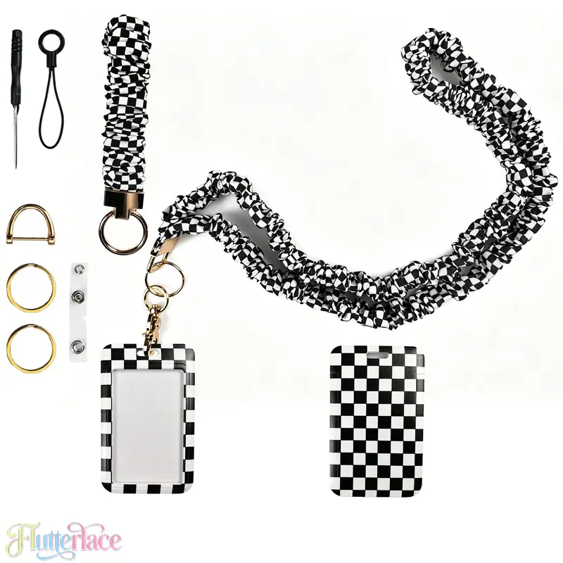 Trendy Checkered Scrunchie Phone Strap Kit, Mobile/Smartphone/Cellphone Tech Accessories with Long & Short Elastic Polyester Lanyards, Alloy Hardware Versatile Pack for Sports & Outdoor Use