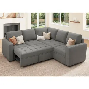 Modular Sectional Sleeper Sofa with Pull Out Couch Bed, L Shaped Couch with Storage Seat, Sectional Couches for Living Room,Warm Grey