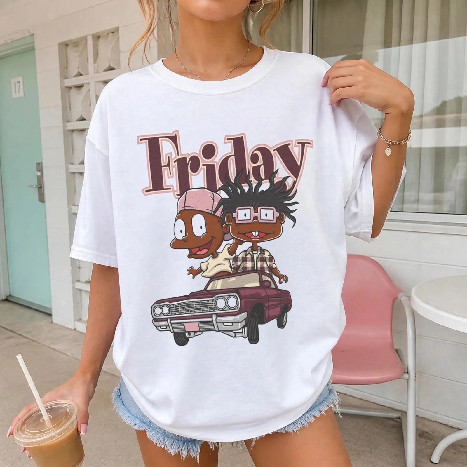 Friday Rugrats Shirt | Susie and Chuckie Lowrider Movie Parody Tee | 90s Vintage Cartoon Oversized Shirt Women