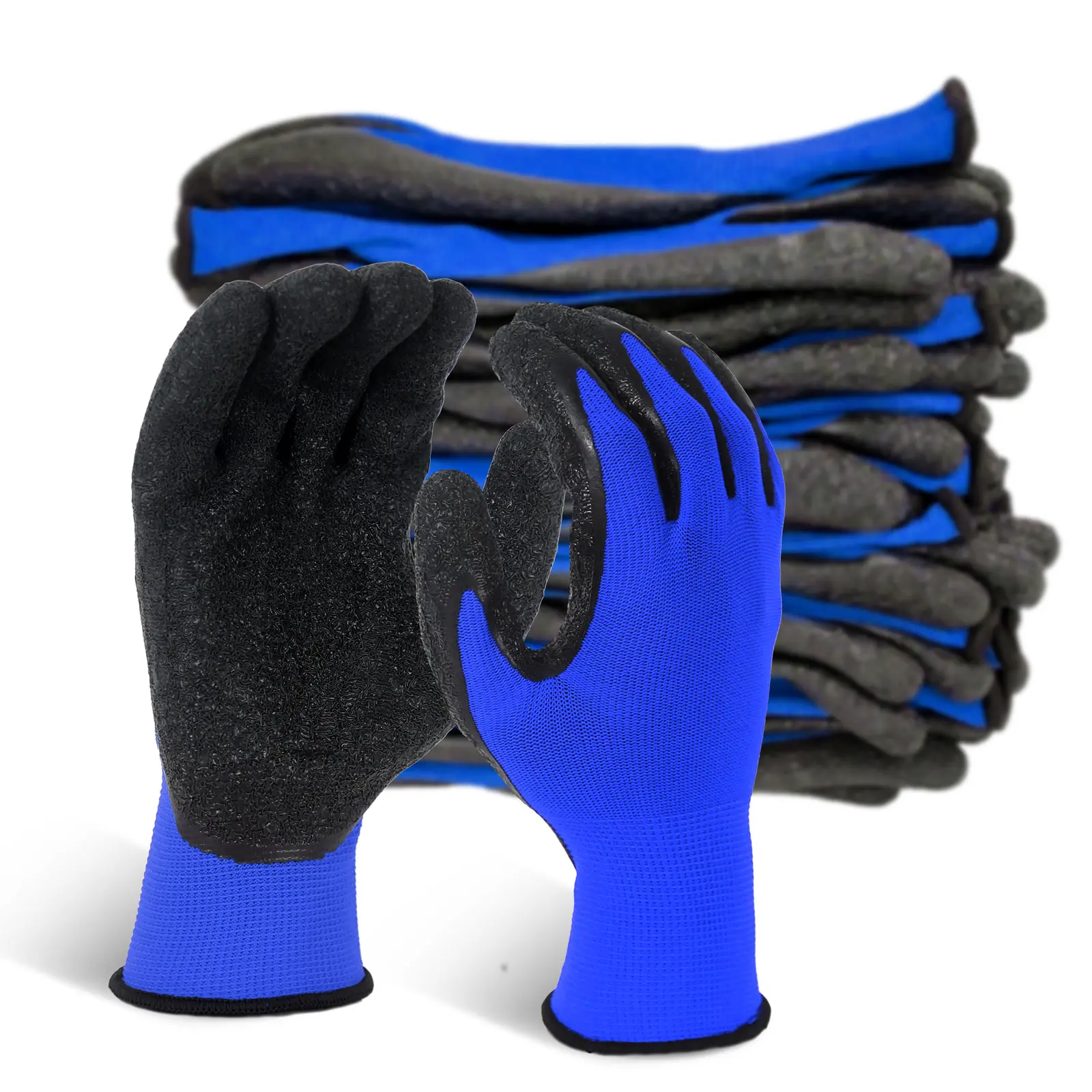 Evridwear Crinkle Latex Rubber Hand Coated Safety Work Gloves for Men Women General Multi Use Construction, Warehouse, Gardening, Assembly, Landscaping，12 pair Breathable Lining