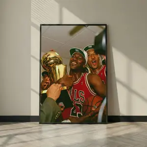 [Unframe] [Free ship]Michael Jordan Championship Poster, Chicago Bulls Trophy Celebration Photo Print, NBA Legend Wall Art, Sports Room Decor Gift Locker Room