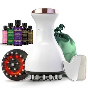 Handheld Full Body Massager Kit with 5 x 50ml Massage Oils (Lavender, Vanilla, Sore Muscle, Syringa & Anti-Cellulite) and Gua Sha Tool for Muscle , Heat & Vibration for Full-Body Care on Neck, Back, Arms, Waist, Belly & Legs
