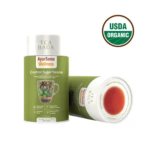 AyurSome Wellness Control Sugar Delete Gymnema Tea Blend USDA Organic 25 Compostable Tea Bags Caffeine Free Herbal Tea for Healthy Blood Glucose Levels Natural Beverage