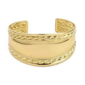 Wide Cuff Bracelet in ION Plated Yellow Gold Stainless Steel 7.50 In