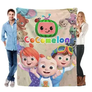 Cocomelon Cartoon Print Comfortable Flannel Blanket Warm Soft Baby Nap Blanket Ideal For Bedroom Sofa Living Room Kids Room Decoration Perfect Practical Gift Blanket For Little Children Daily Rest Use