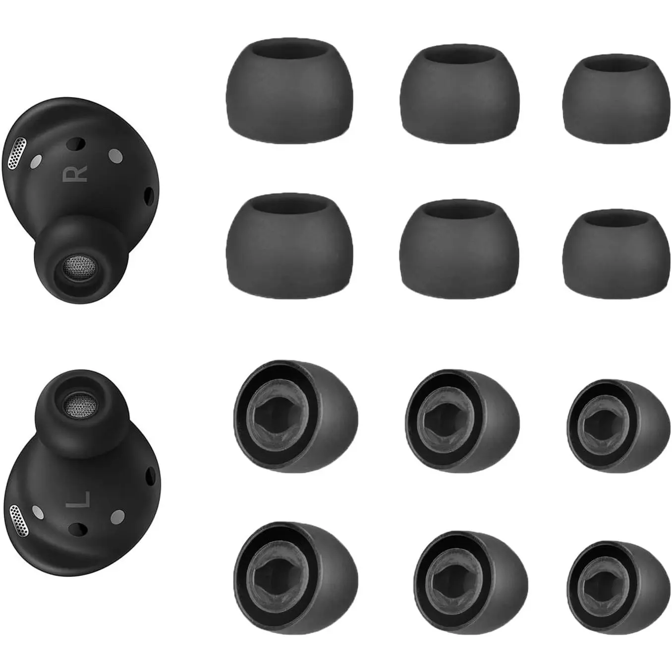 F-HPS25  6 Pairs Replacement Eartips for Samsung Galaxy Buds Pro Headphones, Silicone Tips Earbuds Eartips Set, L/M/S Earplug Replacement Accessories (Black, Without Pen)