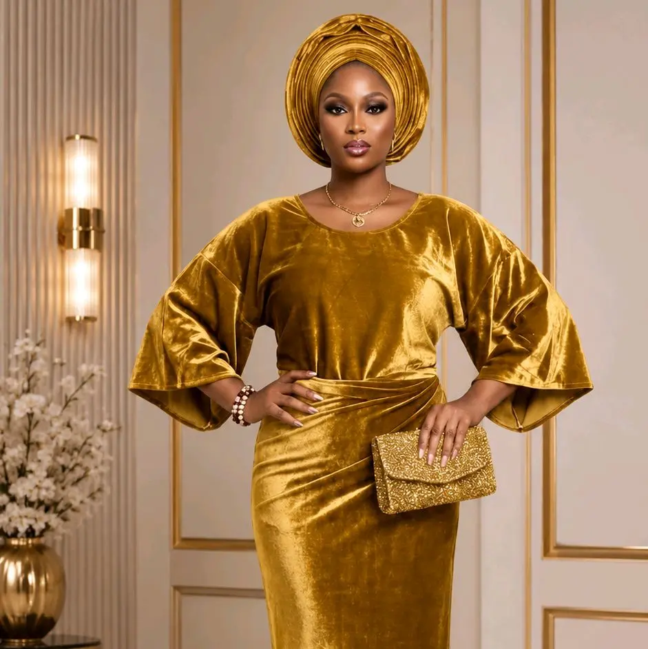 Gold Velvet Iro & Buba Set – Elegant Nigerian Traditional Outfit