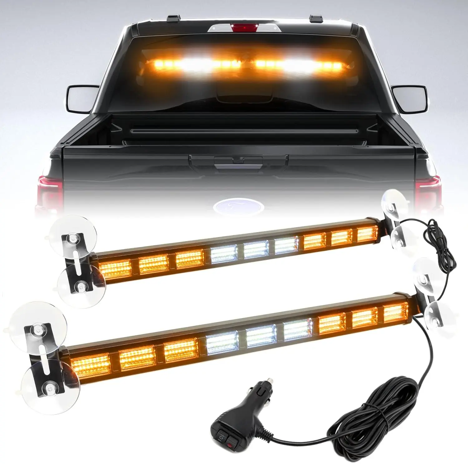 [Upgraded] #01 Amber/White Switchable 4-Color 162-LED Suction Aluminum Windshield 2-in-1 Visor Emergency Strobe Traffic Advisor Light Bar, Safety Warning Hazard Flasher for Snowplow Vehicle