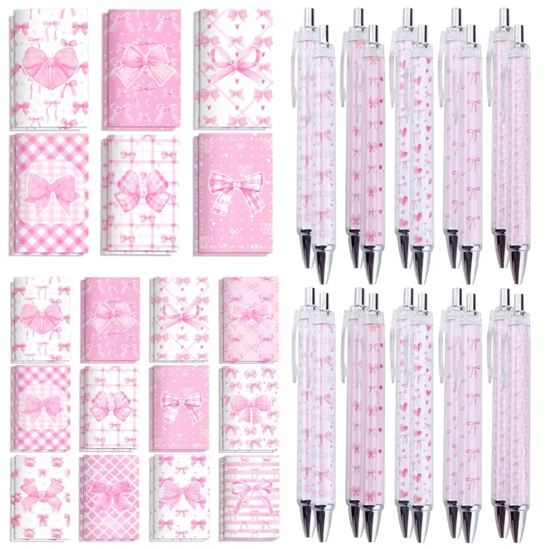 Bow Mini Notebook Set with 12 Butterfly Pens, Journal Kit Set, Journaling Kit, Office Home Use, Aesthetic School Supplies, Teacher Gift, Christmas Present, Birthday Party Favor, Learning Materials, Cute Stationery Set