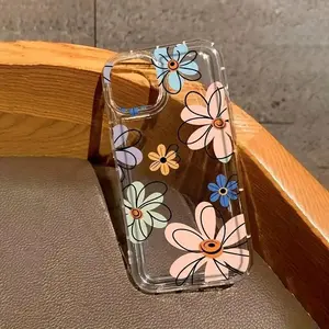 Floral Pattern Phone Case, Decorative Phone Protector Cover Protection, Phone Accessories Compatible with iPhone 11 12 13 14 15 Pro Max 14 15 Plus, Flower, Clear