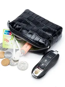 Top Grain Leather Coin Purse, Multi-Functional Mini Crocodile Pattern Organizer, Fashionable Wallet for All Seasons, Compact Card Holder & Earphone Case
