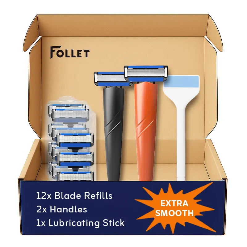 Follet Men’s Razor with 6 Layer Blades – Free Separate Lubricating Stick, Flexible Pivot Head, Travel Ready, Quick Rinse, Swedish Stainless Steel Blades, Ergonomic Handle for Daily Care, Friendly for Sensitive Skins