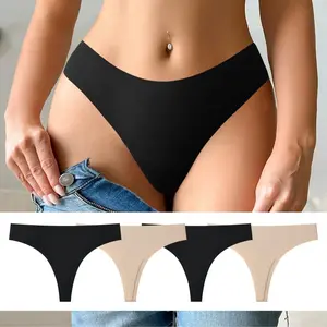 Women's 4-Pack Seamless High-Waist Thongs – No-Show Soft Breathable Nylon, 2 Black 2 Nude Everyday Underwear