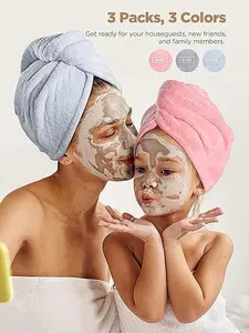 Microfiber Hair Towel, 3 Packs Hair Turbans for Wet Hair, Drying Hair Wrap Towels for Curly Hair Women Anti Frizz (Blue,Grey,Pink)