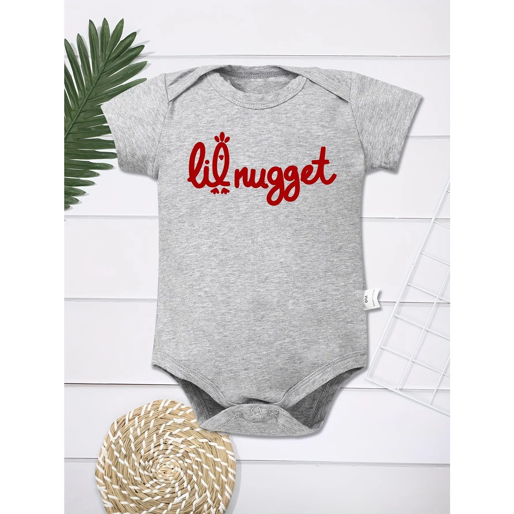 Infant's "Lil Nugget" Print Bodysuit, Comfy Short Sleeve Onesie, Baby Boy's Clothing, Outdoor