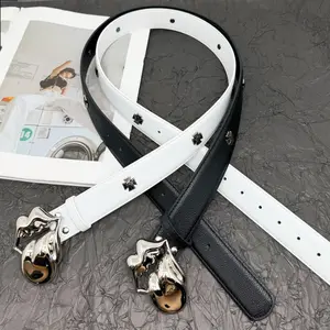 Unisex Chrome Belt with Vintage Rivet Accents and Tongue Buckle, Luxurious and Versatile Smooth Buckle Waist Belt, Cross-Border Trend