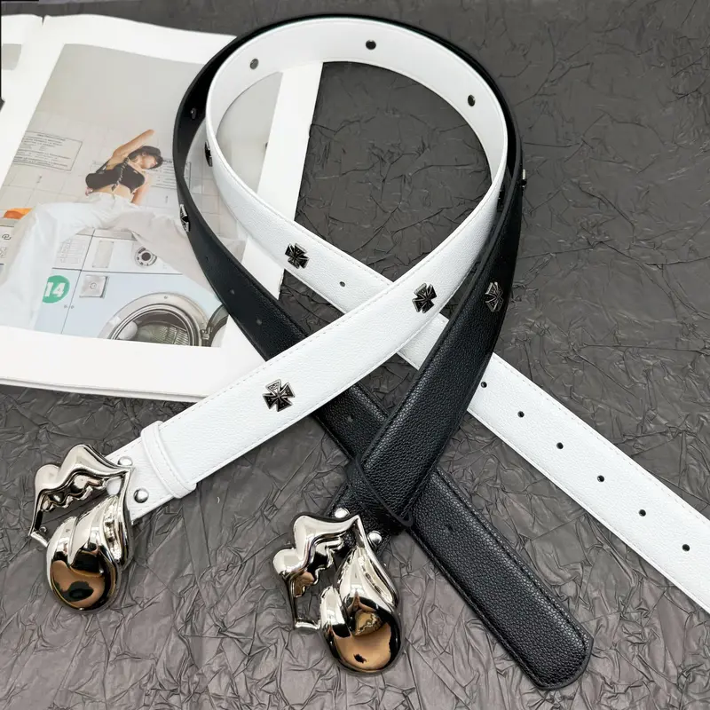 Unisex Chrome Belt with Vintage Rivet Accents, Smooth Tongue Buckle. Features Smooth Chrome Finish for Luxe Shine, Versatile Look for Denim, & Rugged Charm.