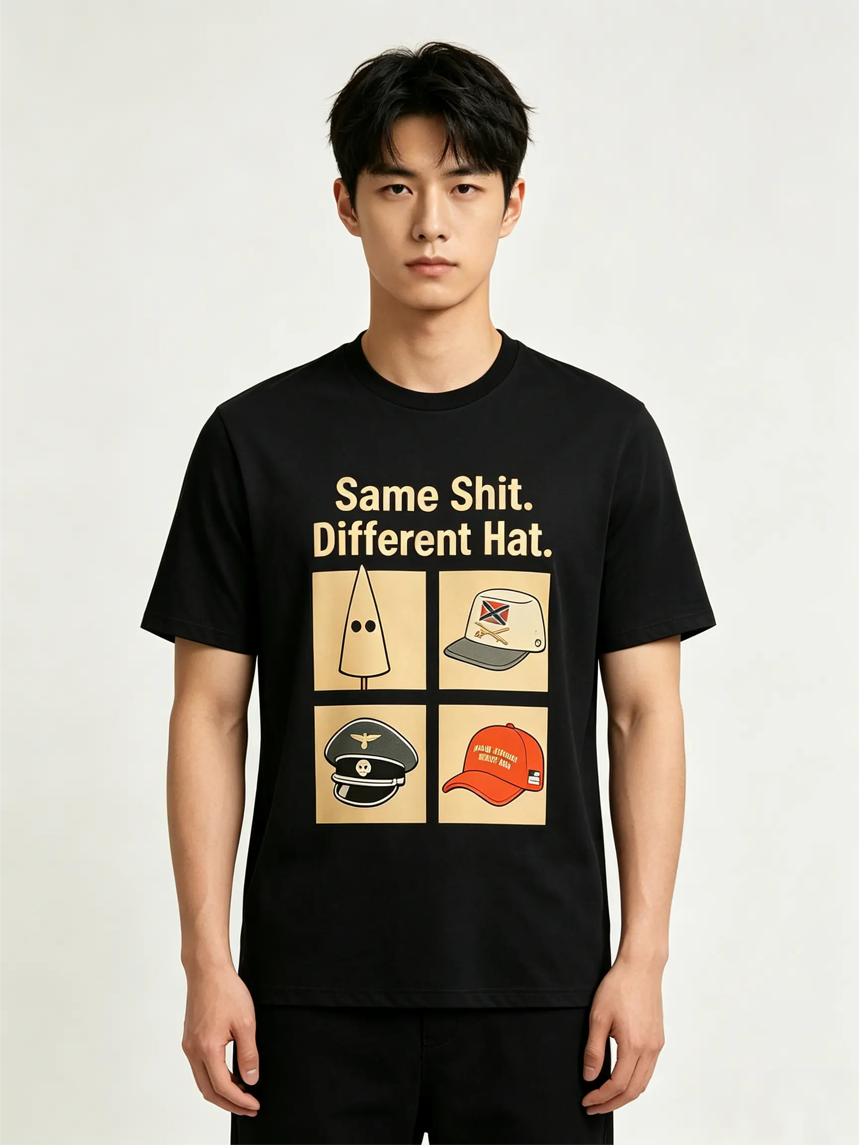 Men's "Same Shit, Different Hat" Funny Graphic T-Shirt, 100% Cotton Casual Short-Sleeve Crewneck Top for Menswear, Shortsleeve