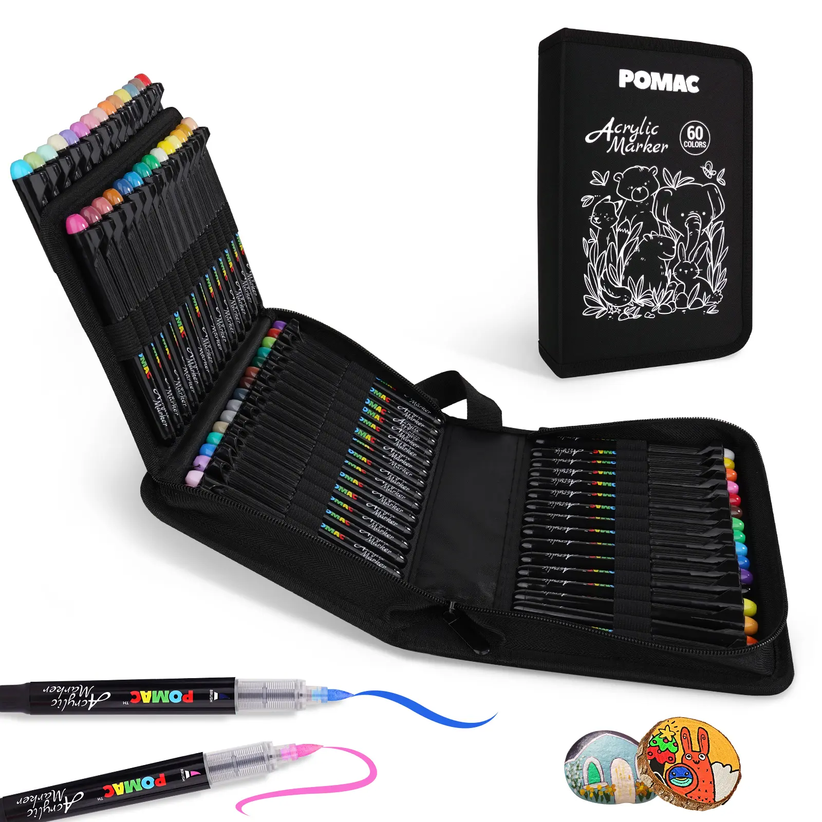 POMAC Art Automatic Ink Control Acrylic Paint Markers Set Pack - Waterproof Brush Tip Colored Markers Drawing & Painting Supplies, Artist Supplies for Fabric DIY Crafts