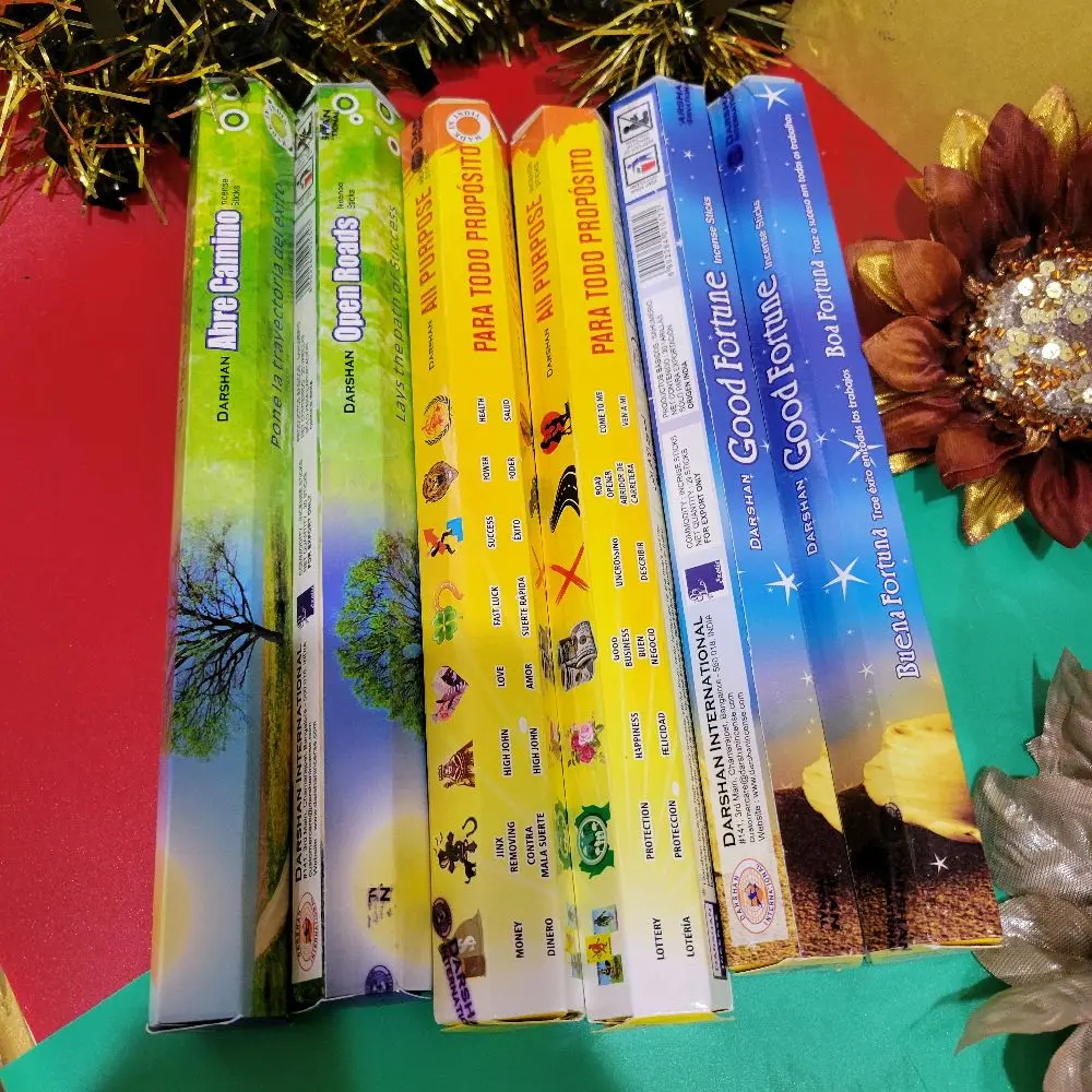 Darshan Insence sticks Assorted 6 Pack abre camino, all purpose  and Good Fortune bundle pack 120 sticks total