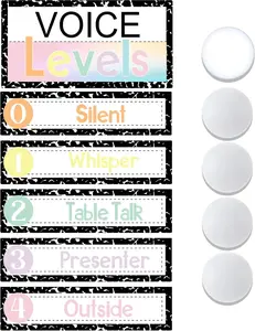 5 Pcs Push Light and Magnetic Voice Level Chart Poster Composition Notebook Classroom Decor LED Tap Light Voice Chart Noise Level Rules Sign for Classroom Teachers Back to School Supplies