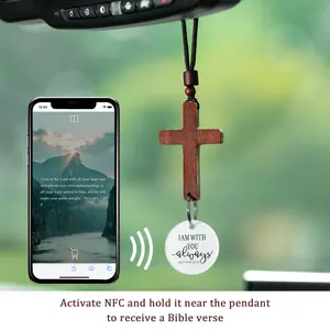 Bible Verse Car Rearview Hanging Cross Ornament - "I Am With You Always" Christian Accessories for Car Rearview Mirror Decorative Spiritual Touch