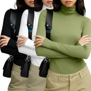 Women's 3pcs Long Sleeve Turtleneck Tops - Slim Fit Thermal Layer Tees Soft Ruched Crop Shirts for Spring Fall Chic Loungewear Sleepwear
