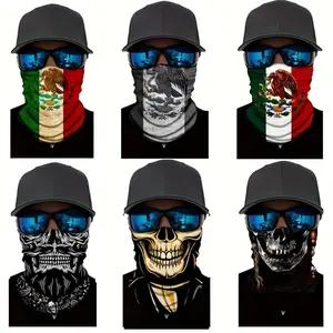 Mexican Flag Bandana 6-Piece Set, Skull Mask, Outdoor Sports Cycling Scarf, Breathable Neck Gaiter and Face Mask, Unisex, Cycling Gear