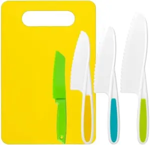 5 Pcs Kids Cooking Set, Montessori Kitchen Tools, Safety Knives & Cutting Board for Toddlers, Serrated Edges for Real Cooking Kids Montessori