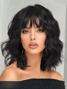 Best Selling Red Wig With Bangs Short Curly Bob 14 Inch Shoulder Length Heat Resistant Synthetic Hair For Women Cosplay Halloween Party Daily Use Natural Look Pre Cut Bangs Ready To Wear Tangle Free