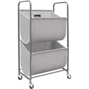 80 Liters Vertical Rolling Laundry Hamper, 2 Section Laundry Sorter with Wheels and 2 Breaks, 2-tier Laundry Baskets for Small, Dorm, Laundry Room, Closet,, Gray 2-tier