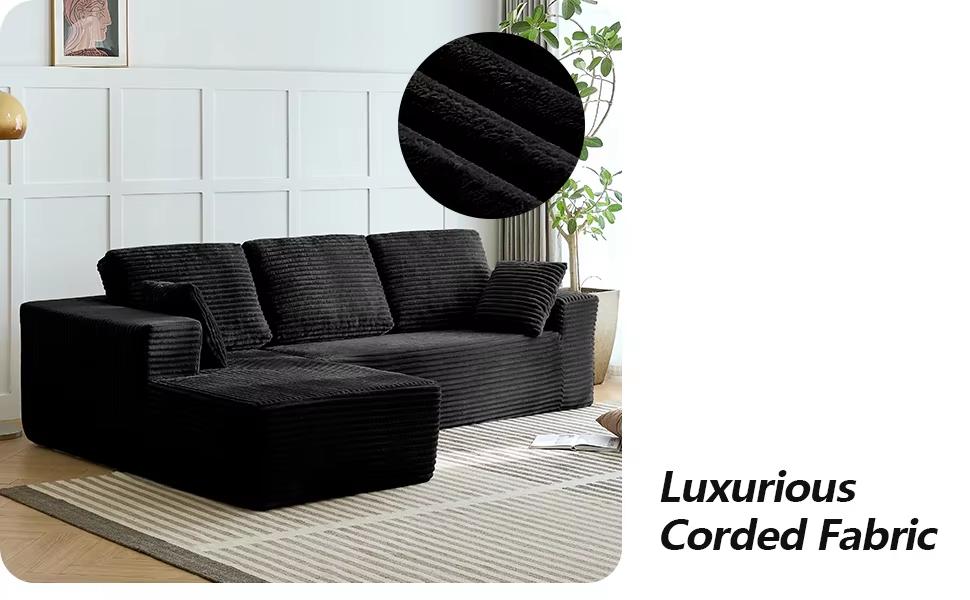 Modular Corduroy Cloud Couch Set - Boneless Sectional 3-Seat Convertible Sleeper Bed, Plush Oversized Chaise Loveseat with Soft Fabric, Blend Down Boneless Couches for Living Room Sofas, Indoor Apartment Furniture,summerwins