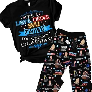 Law & Order SVU Themed Pajama Set – Graphic Shirt & Printed Pants - Comfortable Set for Nightwear