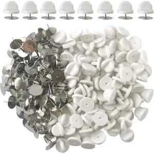 200 Pieces/100 Set Rubber Pin Backs with Tie Tacks Blank Pins, PVC Rubber Pin Back for Uniform Badges Backing Holder Clasp Lapel Pin White