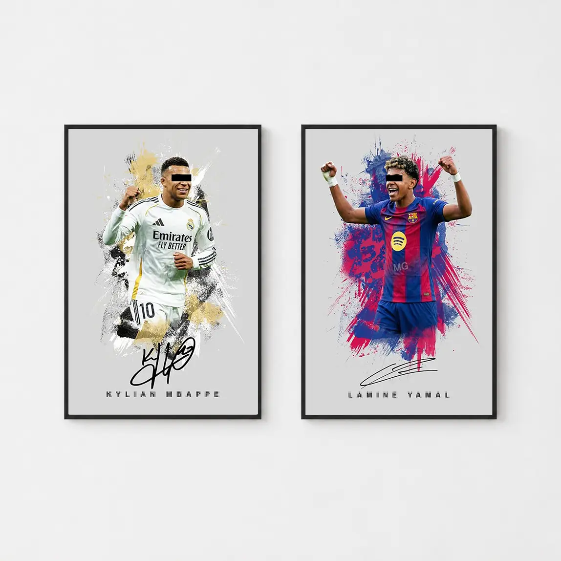 Kylain Mbappe & Lamine Yamal Barcelona Signed Poster Canvas Print, Soccer Player Sports Art Decor For Bedroom Living Room Dorm Office, Memorabilia for Football Fans Gift